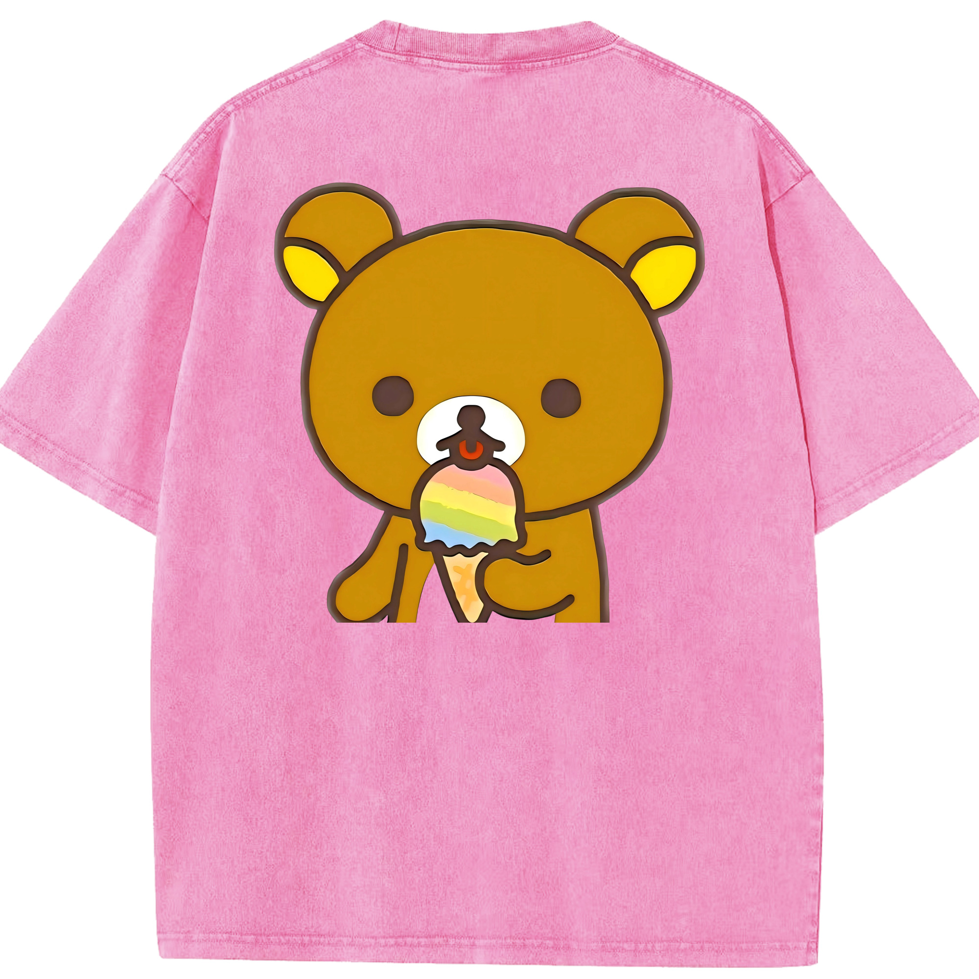 （画像用） リラックマ リラックマ キイロイトリ Rilakkuma Korilakkuma Kiiroitori 綿100% ヴィンテージ風 半袖Tシャツ（背面プリント）